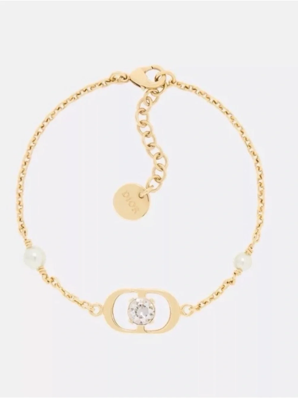 DIOR | Gold Finish Metal with Crystal & White Resin Pearl Bracelet